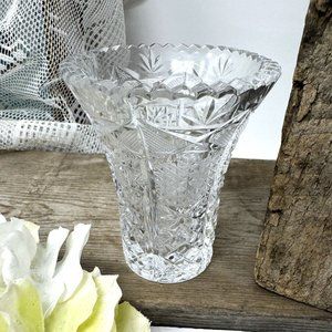 Vintage Clear Crystal Bud Vase Stunning Cut Patterns 3.5"